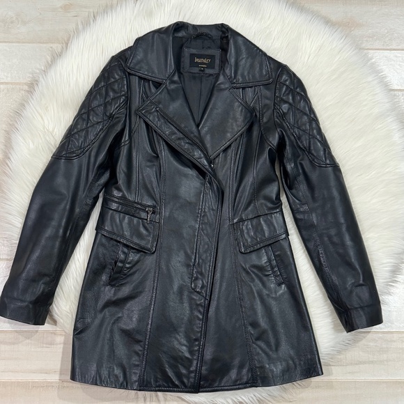 Laundry By Shelli Segal Black Zip Front Leather Trench Coat Jacket Size M - Picture 6 of 11